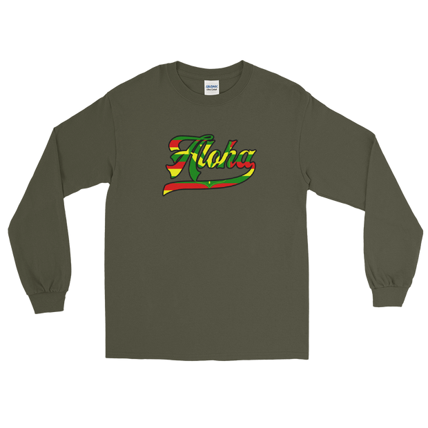 Aloha Script ~ Flag with Black Border *ADULT LONG SLEEVE*