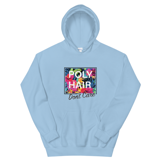 POLY HAIR, Don't Care - Black Border *ADULT HOODIE*