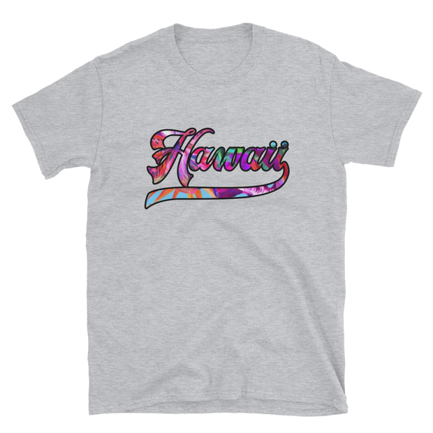 Hawaii Script ~ Floral with Black Border *ADULT SHORT SLEEVE*