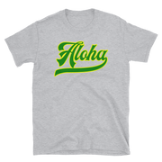 Aloha Script ~ Green with Yellow Border *ADULT SHORT SLEEVE*