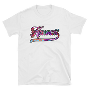 Hawaii Script ~ Floral with Black Border *ADULT SHORT SLEEVE*