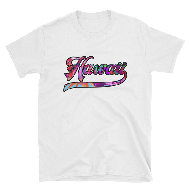 Hawaii Script ~ Floral with Black Border *ADULT SHORT SLEEVE*