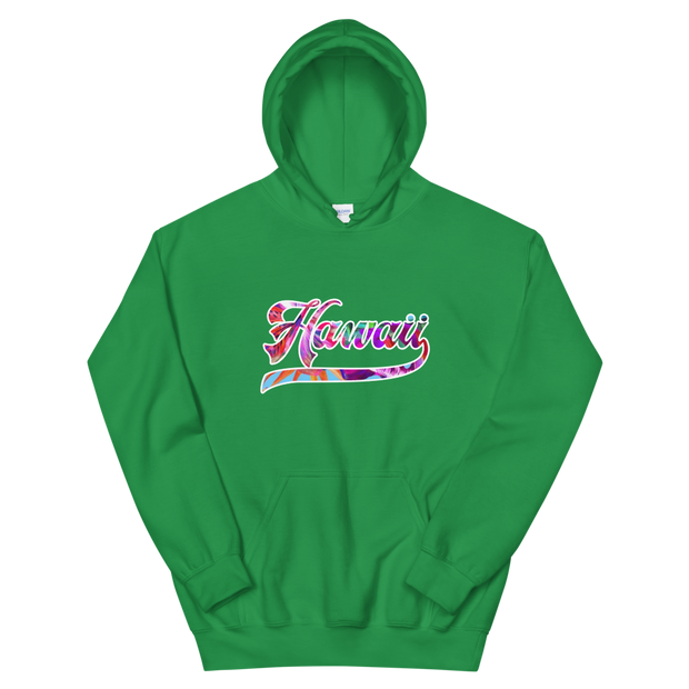 Hawaii Script ~ Floral with White Border *ADULT HOODIE*