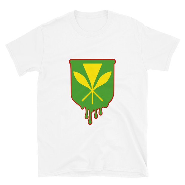 Kanaka Maoli Crest - Green with Red Border *ADULT SHORT SLEEVE*