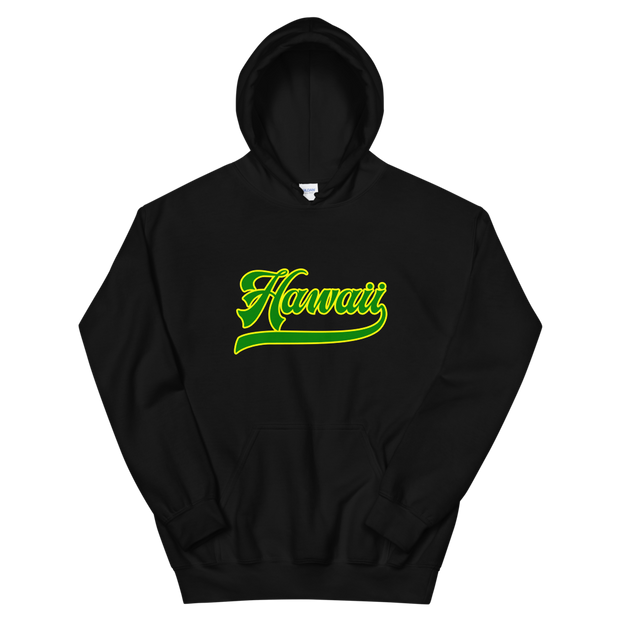 Hawaii Script ~ Green with Yellow Border *ADULT HOODIE*