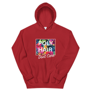 POLY HAIR, Don't Care - White Border *ADULT HOODIE*