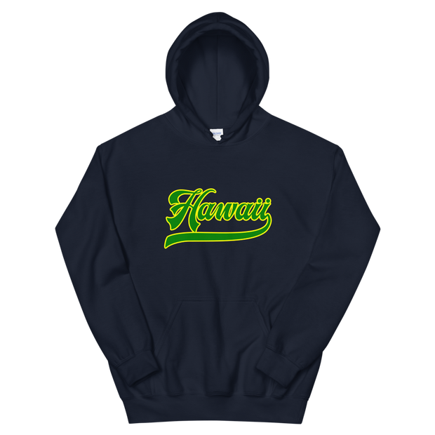 Hawaii Script ~ Green with Yellow Border *ADULT HOODIE*