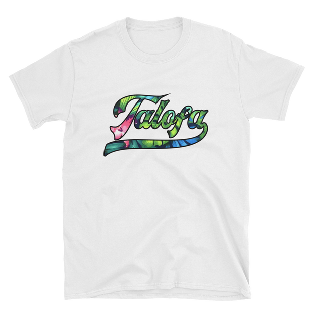 Talofa Script ~ Floral with Black Border *ADULT SHORT SLEEVE*