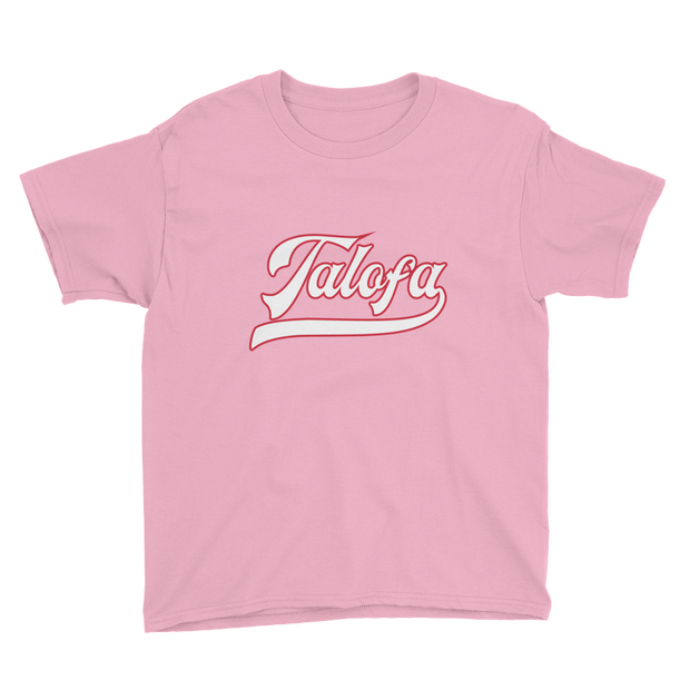 Talofa Script ~ White with Red Border *KIDS SHORT SLEEVE*