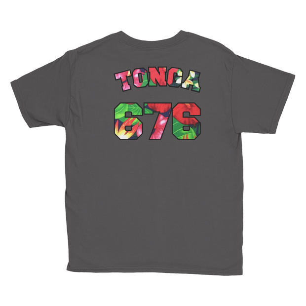 Tonga 676 - Floral Jersey with Black Border (front/back) *KIDS SHORT SLEEVE*