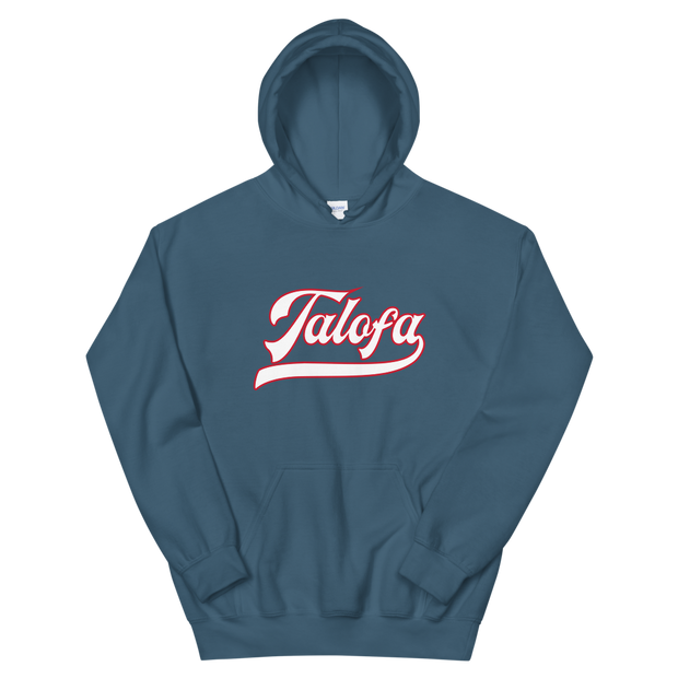 Talofa Script ~ White with Red Border *ADULT HOODIE*