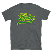 Aloha Script ~ Green with Yellow Border *ADULT SHORT SLEEVE*