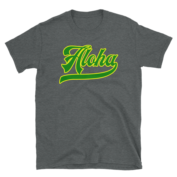 Aloha Script ~ Green with Yellow Border *ADULT SHORT SLEEVE*