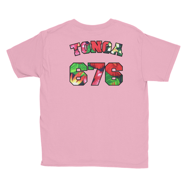 Tonga 676 - Floral Jersey with Black Border (front/back) *KIDS SHORT SLEEVE*