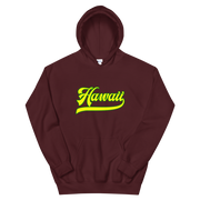 Hawaii Script ~ Yellow with Green Border *ADULT HOODIE*