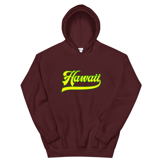 Hawaii Script ~ Yellow with Green Border *ADULT HOODIE*