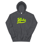 Aloha Script ~ Yellow with Green Border *ADULT HOODIE*