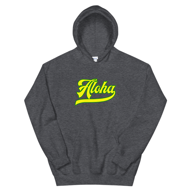 Aloha Script ~ Yellow with Green Border *ADULT HOODIE*